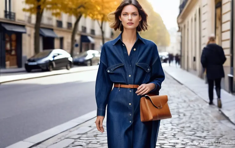 가을 여성 데님 스타일 - **Prompt 1: Raw Denim Elegance for a Parisian Autumn**
    "A stylish French woman, mid-30s, with a ...