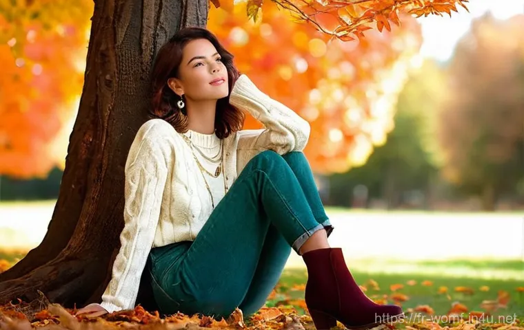 가을 여성 데님 스타일 - **Prompt 2: Dynamic Flare Jeans in an Urban Setting**
    "A vibrant young woman, early 20s, with a ...