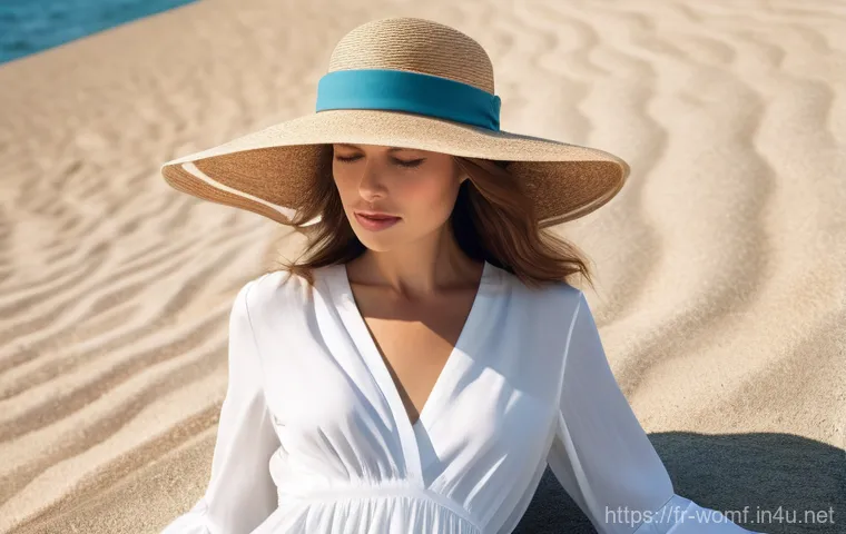 여성용 여름 모자 추천 - Prompt 1: Chic Beach Elegance with Textured Raffia**