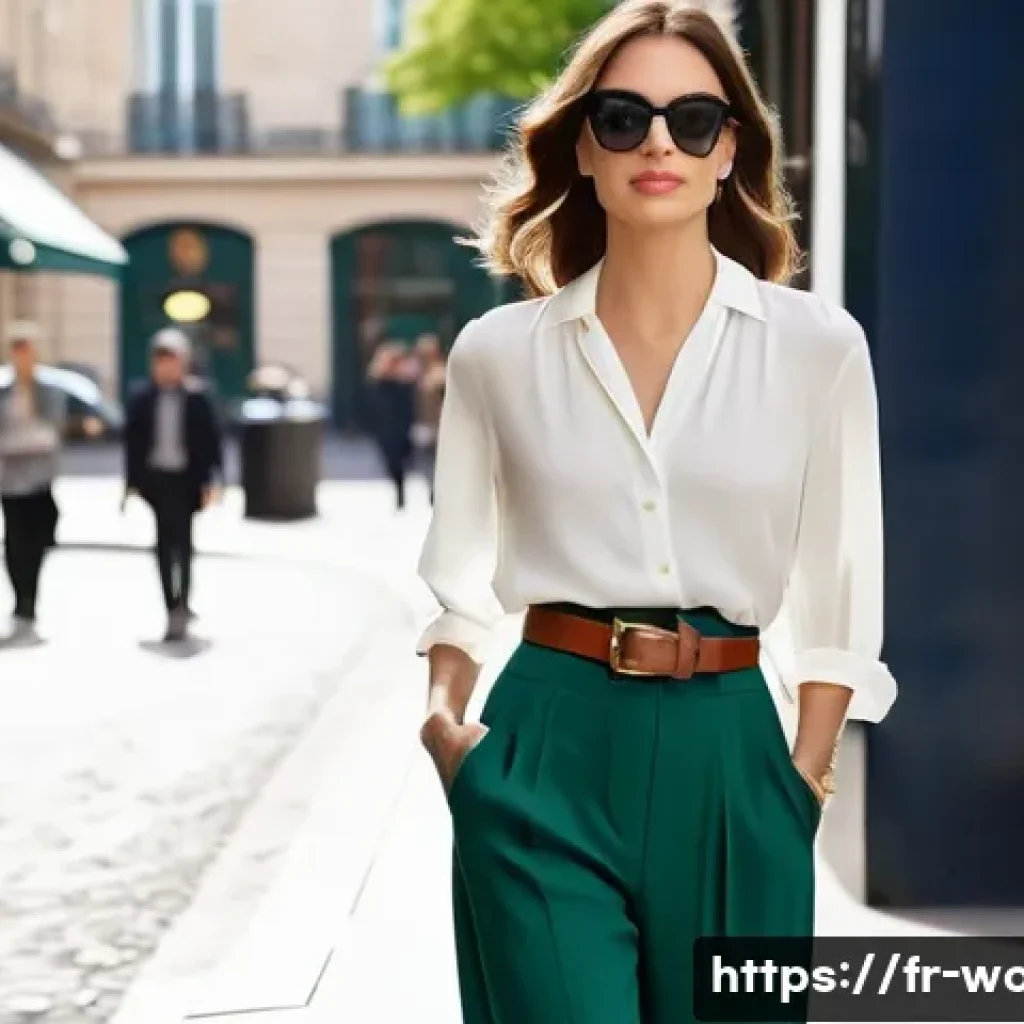 플랫슈즈와 팬츠 매칭법 - **Prompt 1: Parisian Effortless Elegance**
    "A confident woman in her late 20s to early 30s walks...