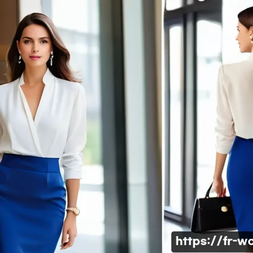여성용 타이트 스커트 스타일 - **Professional Elegance with a Modern Twist**
"A confident French woman, 30-35 years old, is wal...