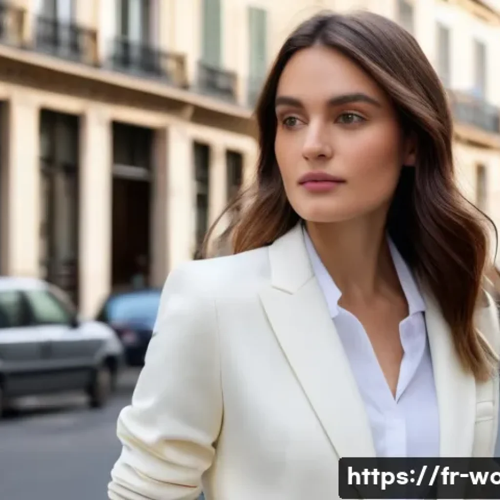 봄철 여성 재킷 스타일 - A stylish spring blazer for a French woman in her late 20s, featuring a structured silhouette made f...