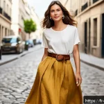 Home 19 여성용 롱스커트 코디법 - A stylish woman with a pear-shaped body wearing a trapeze long skirt made of lightweight cotton and ...