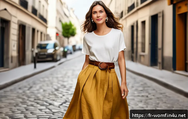 여성용 롱스커트 코디법 - A stylish woman with a pear-shaped body wearing a trapeze long skirt made of lightweight cotton and ...