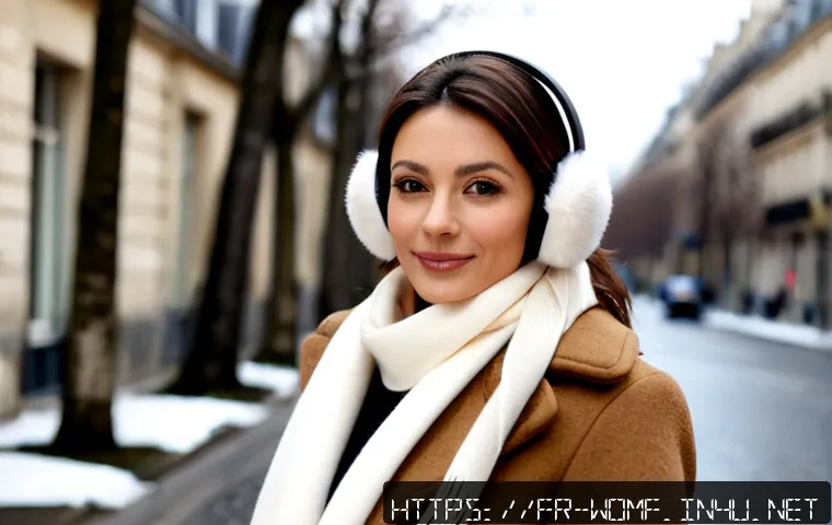 여성 겨울 귀마개 추천 - Photorealistic winter fashion portrait of a stylish French woman in her early 30s wearing soft ivory...